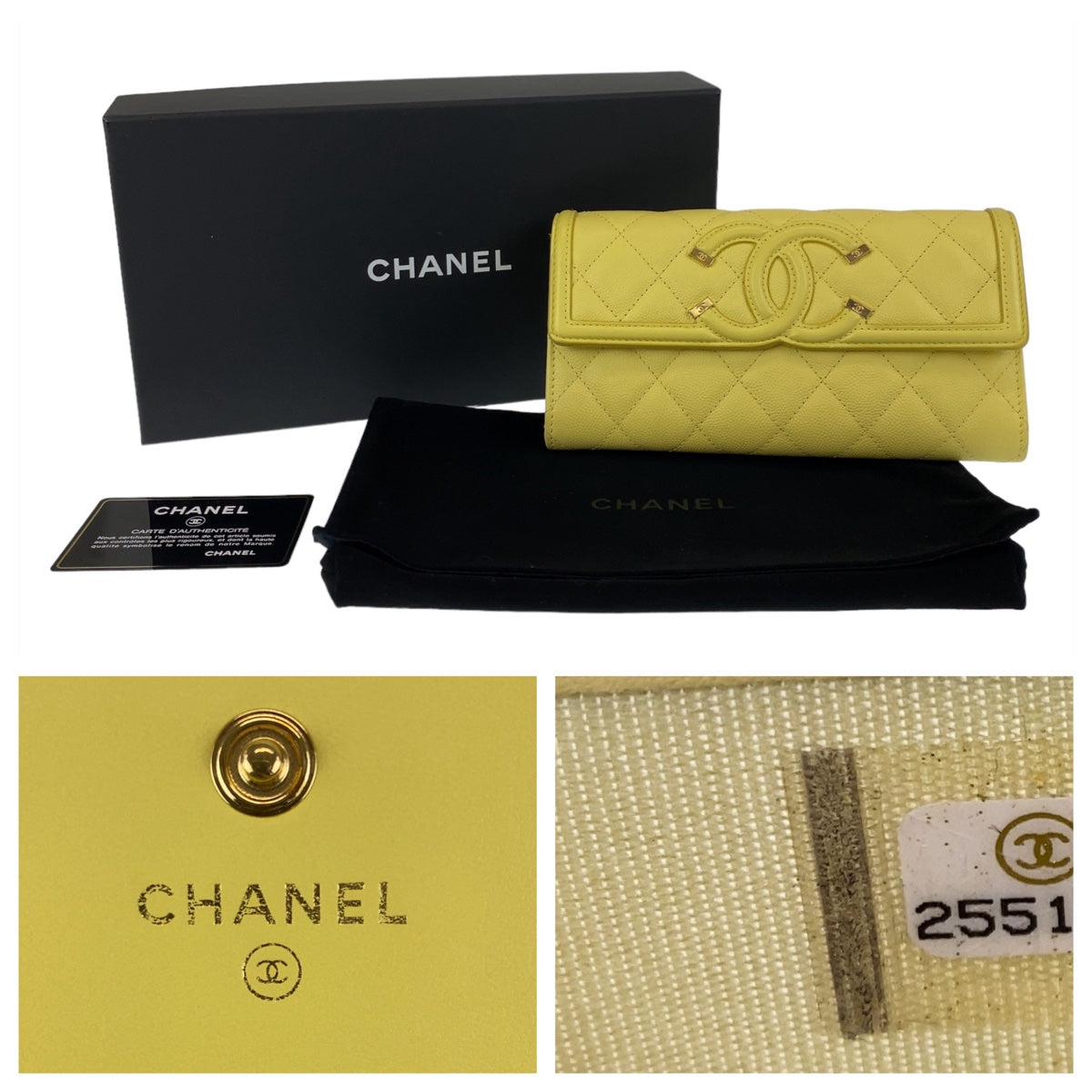 11398
CHANEL シャネル CCフィリグリー イエロー ゴールド金具 キャビアスキン 長財布 ロングウォレット レディース