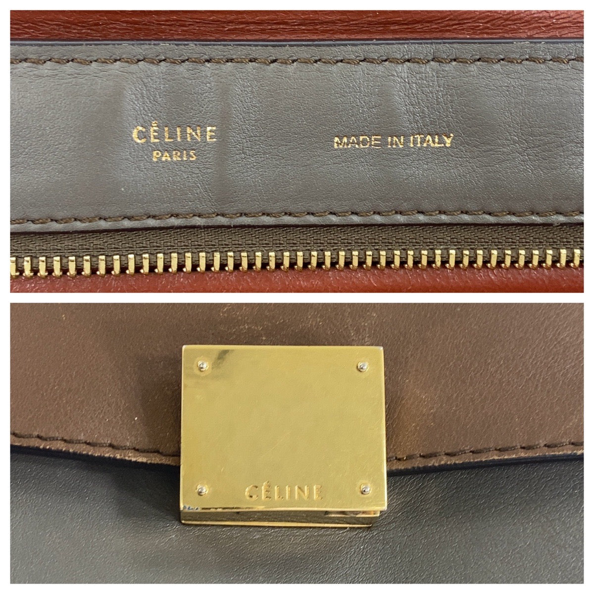 12430
CELINE セリーヌ トラペーズ ブラウン グレー ゴールド金具 レザー / スウェード ハンドバッグ レディース