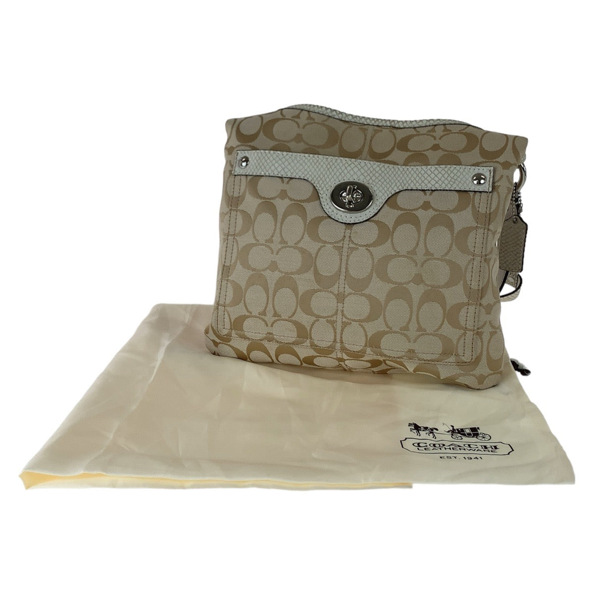 12422
COACH コーチ シグネチャー 型押し ベージュ シルバー金具 キャンバス / レザー ショルダーバッグ ポシェット 斜め掛け可能 レディース ABP5