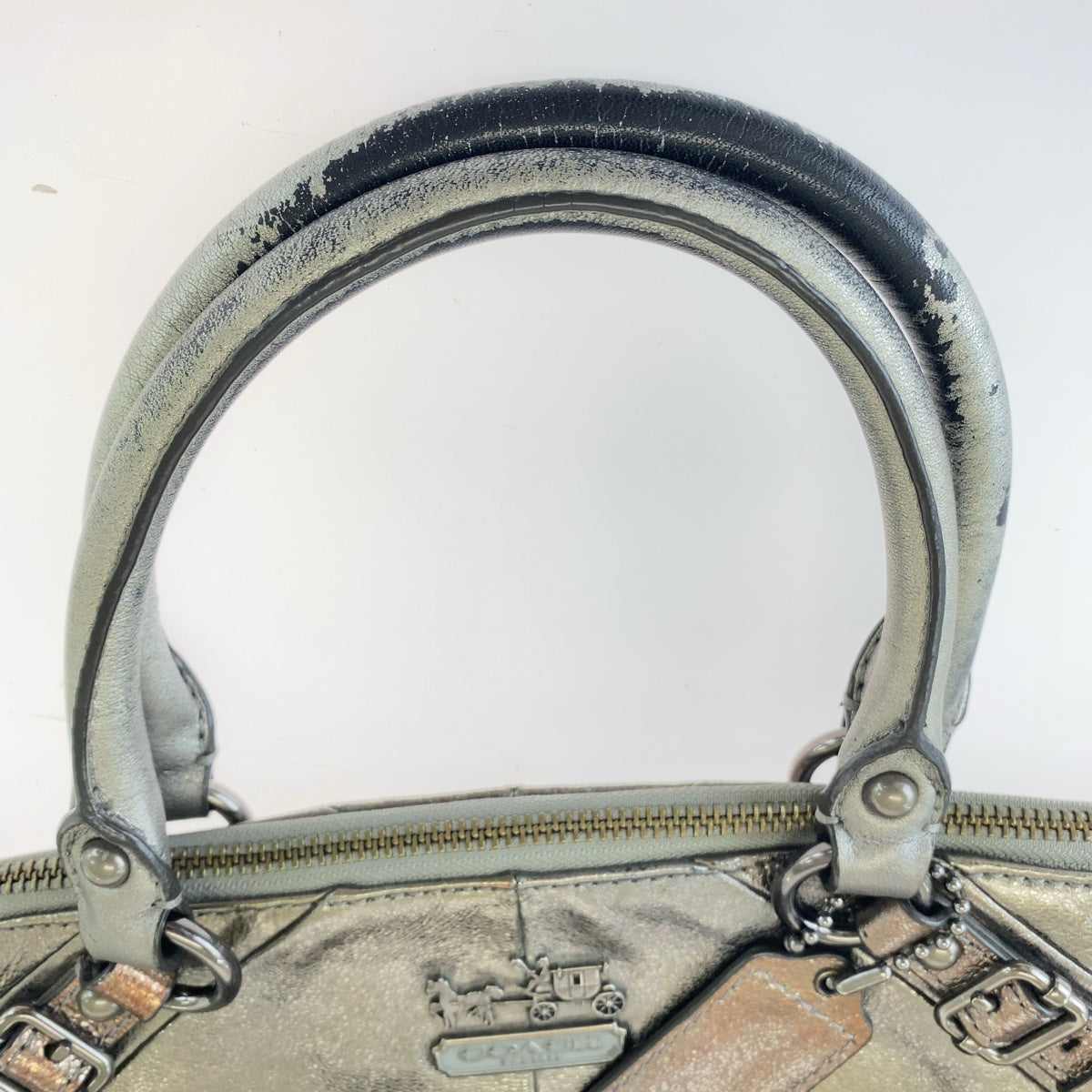 12418
COACH コーチ マディソン シルバー ガンメタ金具 レザー トートバッグ ハンドバッグ レディース AB5