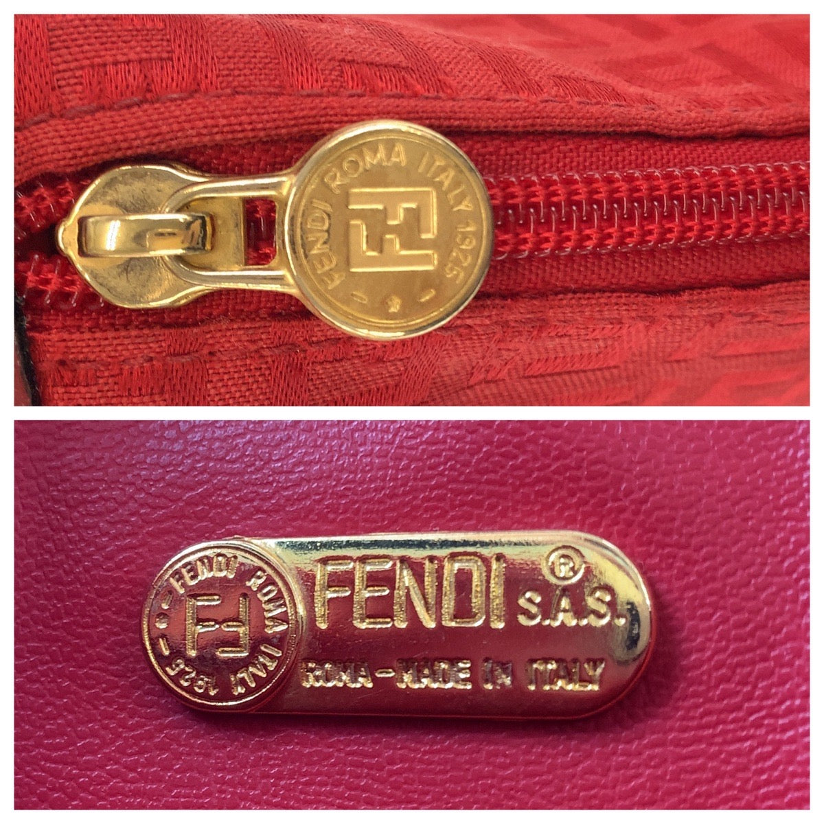 11510
FENDI フェンディ ヴィンテージ ズッカ レッド ゴールド金具 キャンバス 斜め掛け ショルダーバッグ ポシェット レディース