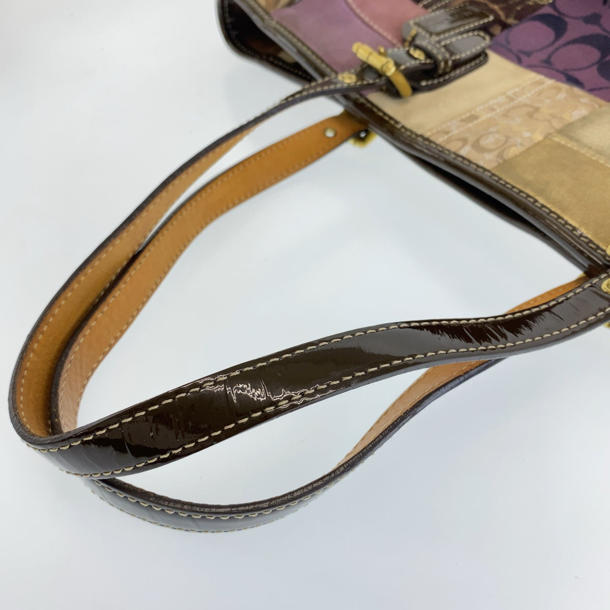 COACH コーチ パッチワーク ブラウン マルチカラー キャンバス / レザー / スウェード トートバッグ ショルダーバッグ レディース