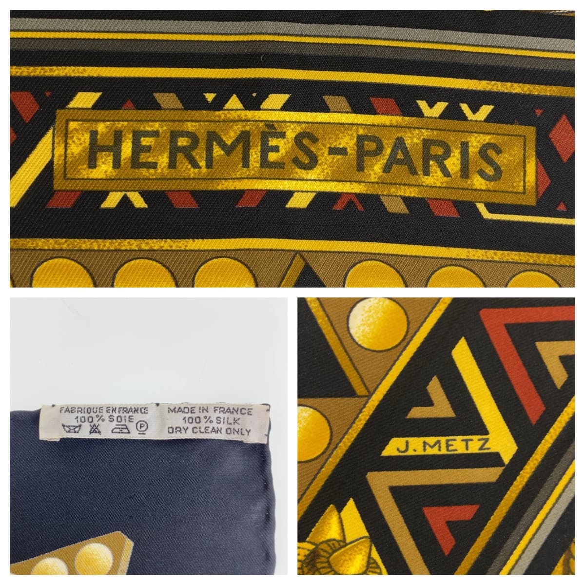 11579
HERMES エルメス LOR DES CHEFS カレ90 ゴールド マルチカラー シルク スカーフ レディース