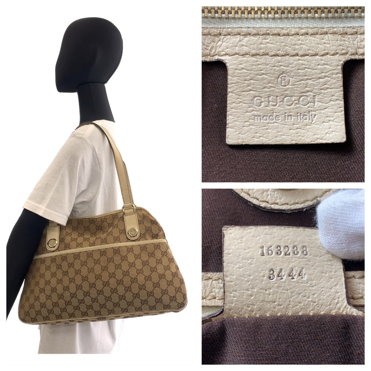 11597
GUCCI グッチ GG柄 ベージュ ホワイト シルバー金具 GGキャンバス 163288 トートバッグ ショルダーバッグ レディース