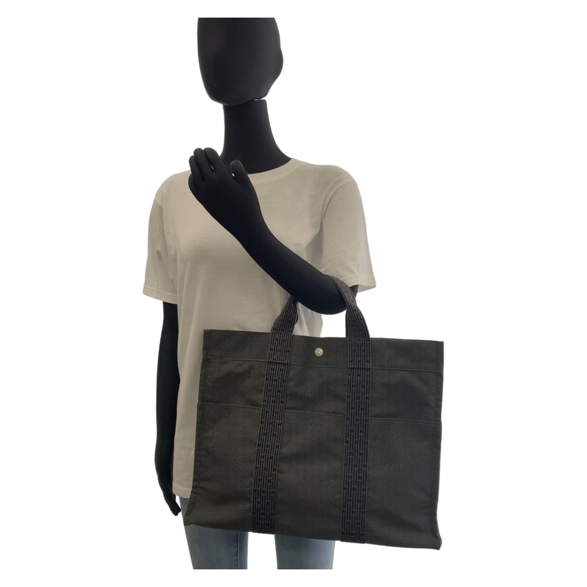 11600
HERMES エルメス エールラインMM グレー シルバー金具 キャンバス トートバッグ ハンドバッグ 男女兼用 メンズ