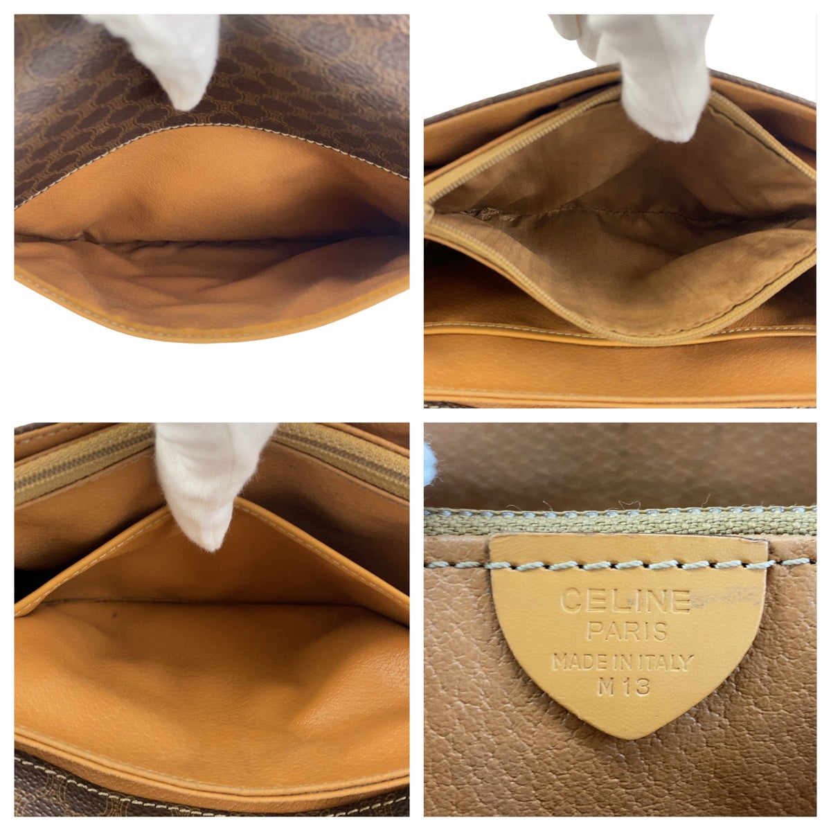11606
CELINE セリーヌ ヴィンテージ マカダム ブラウン キャメル ゴールド金具 PVC / レザー 斜め掛け ショルダーバッグ ポシェット レディース