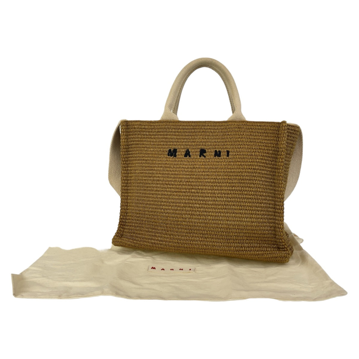 11653
MARNI マルニ ベージュ シルバー金具 コットン トートバッグ ショルダーバッグ 2way かごバッグ レディース