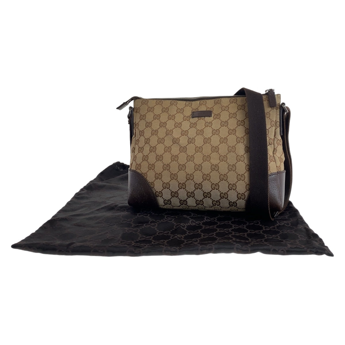 111689
GUCCI グッチ GG柄 ベージュ ブラウン シルバー金具 GGキャンバス / レザー 114273 斜め掛け ショルダーバッグ レディース