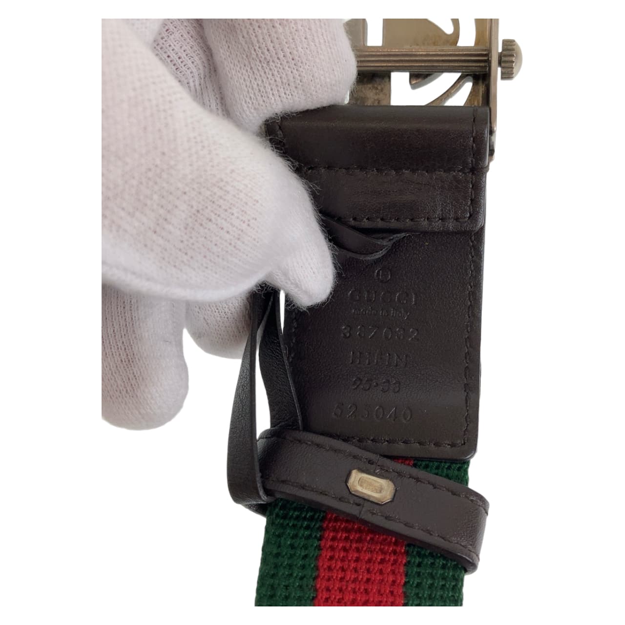 GUCCI グッチ シェリーライン 95cm/38inc グリーン レッド シルバー金具 コットン 387032 ベルト ガチャベルト メンズ
