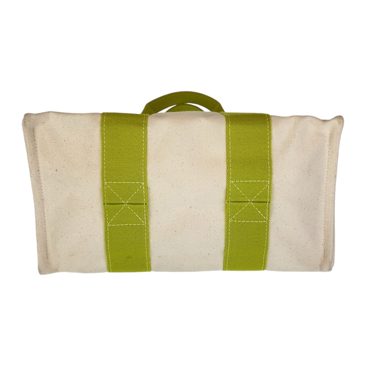 11732
HERMES エルメス ボラボラPM ライムグリーン アイボリー シルバー金具 キャンバス トートバッグ ハンドバッグ レディース