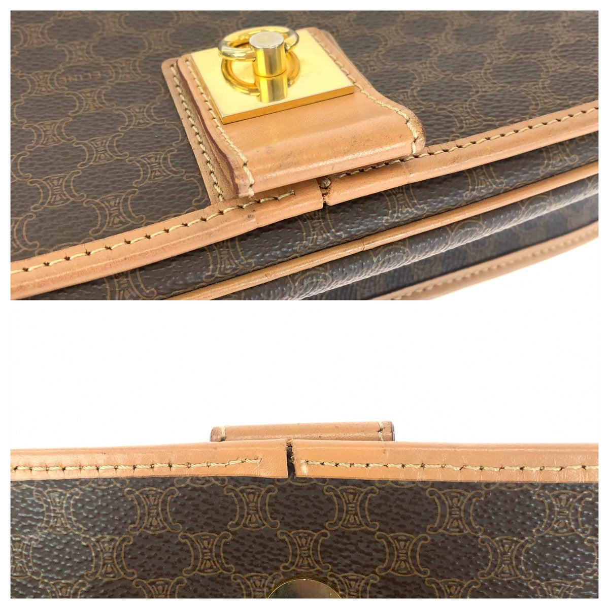 11745
CELINE セリーヌ マカダム ブラウン ゴールド金具 PVC / レザー 斜め掛け ショルダーバッグ レディース