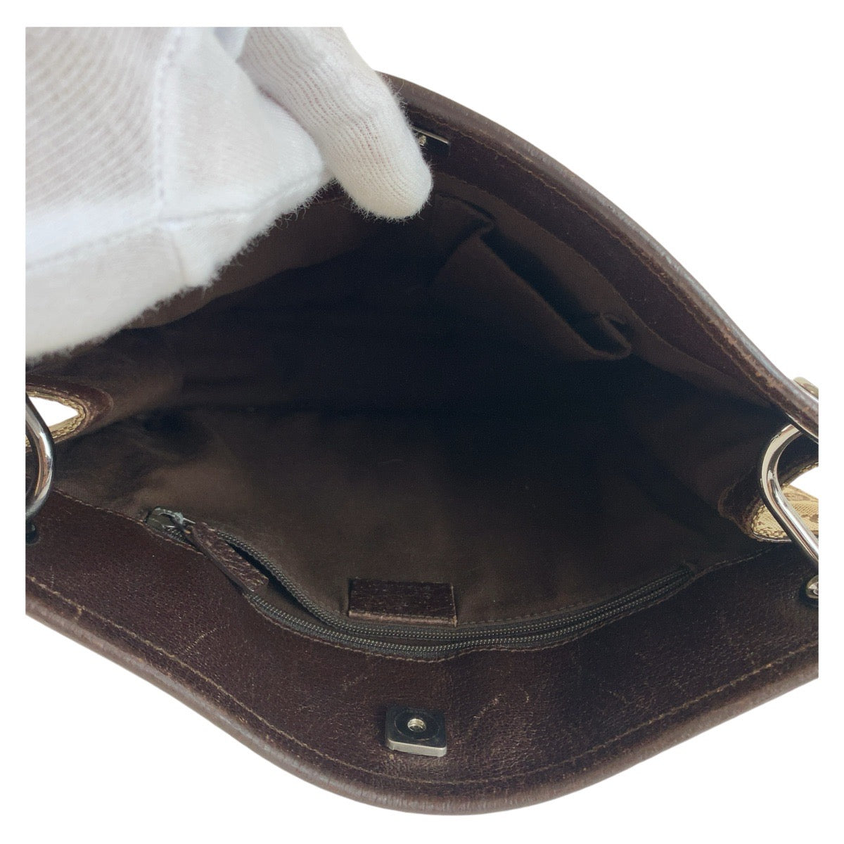 12895
GUCCI グッチ ブラウン シルバー金具 / GGキャンバス / レザー 120841 ショルダーバッグ ポシェット レディース