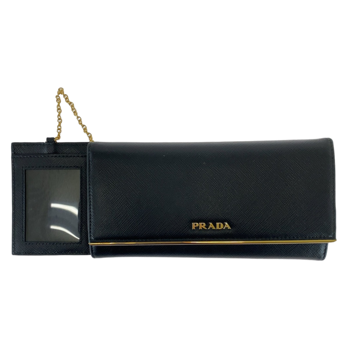PRADA Prada Saffiano with pass case, black, gold hardware, leather, long wallet, women's