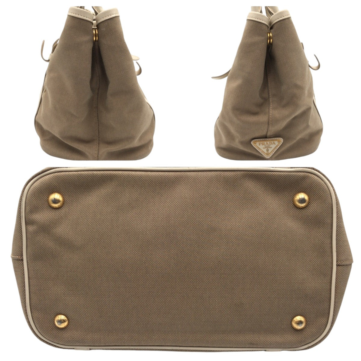 12897
PRADA プラダ ロゴジャガード ベージュ ゴールド金具 キャンバス トートバッグ ハンドバッグ レディース