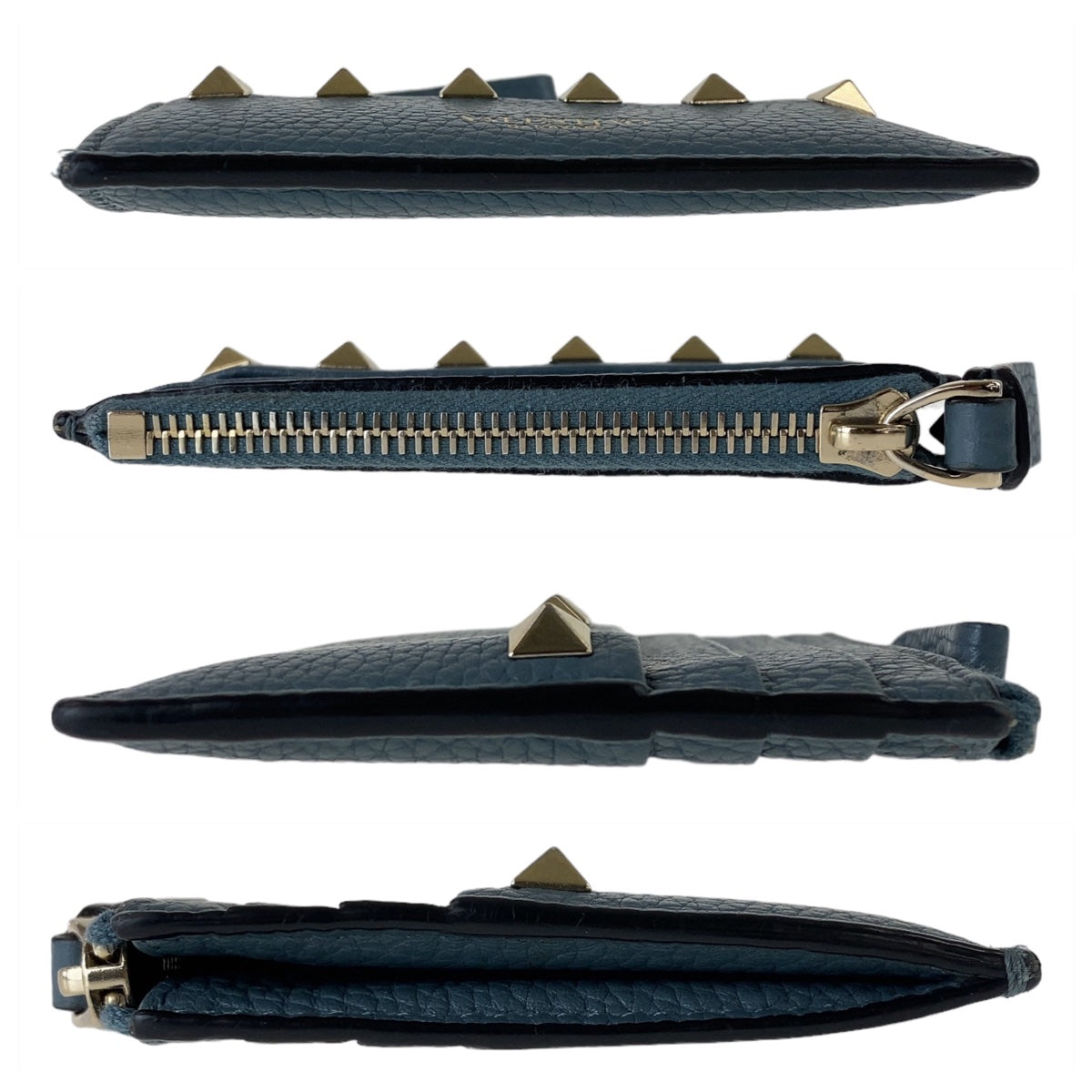 12261
VALENTINO ヴァレンティノ ロックスタッズ ネイビー ゴールド金具 レザー コインケース カードケース フラグメントケース レディース