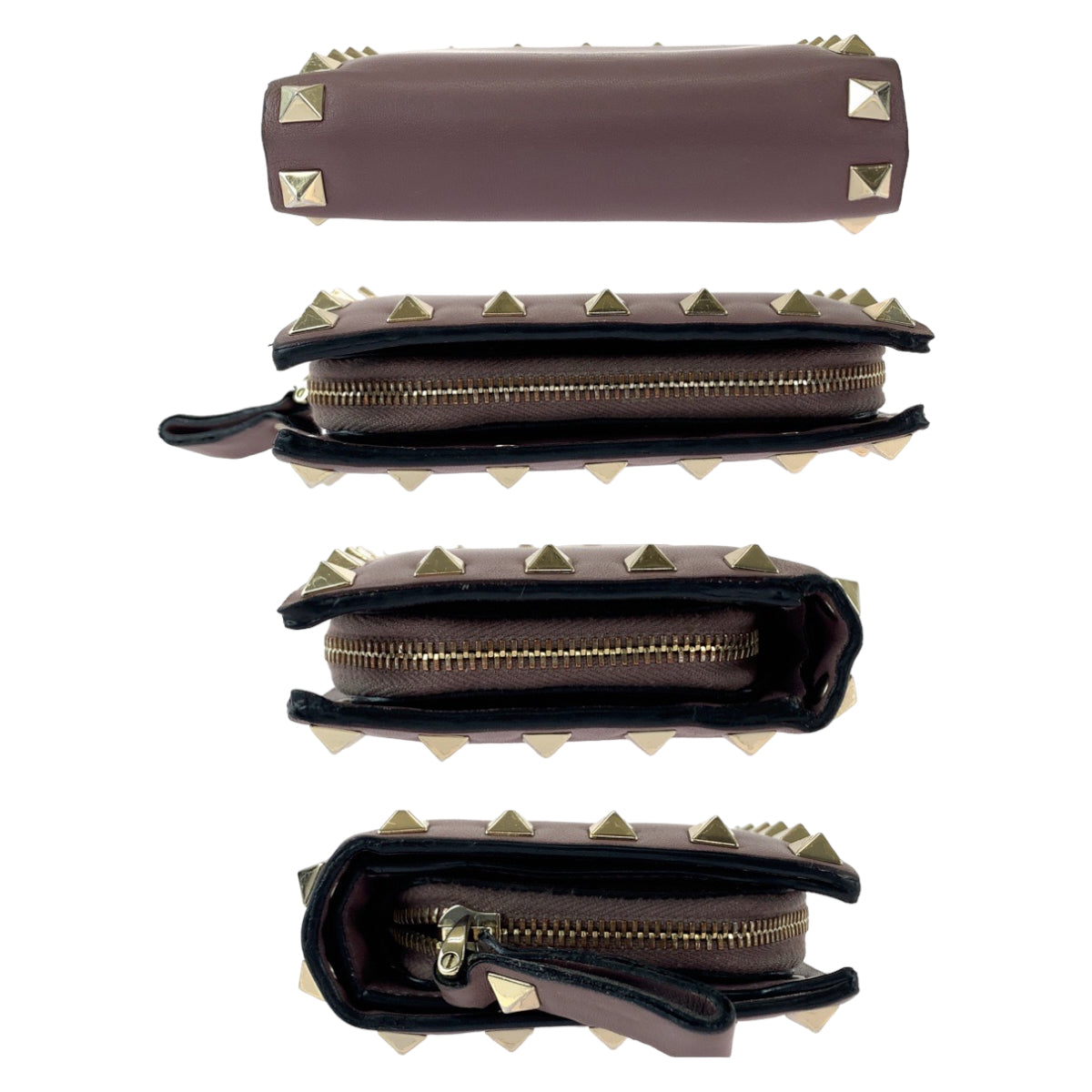 18034
VALENTINO ヴァレンティノ ロックスタッズ パープル ゴールド金具 レザー TW2P0620BOL416 折財布 コンパクトウォレット レディース AB17