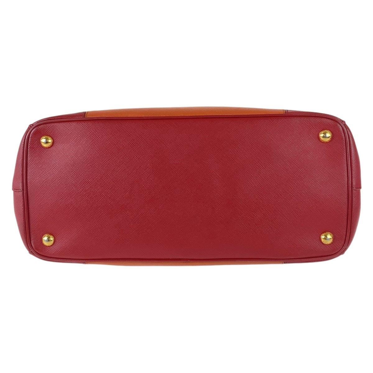 12190
PRADA プラダ サフィアーノ 三角ロゴプレート オレンジ レッド バイカラー ゴールド金具 レザー ハンドバッグ トートバッグ レディース AB40