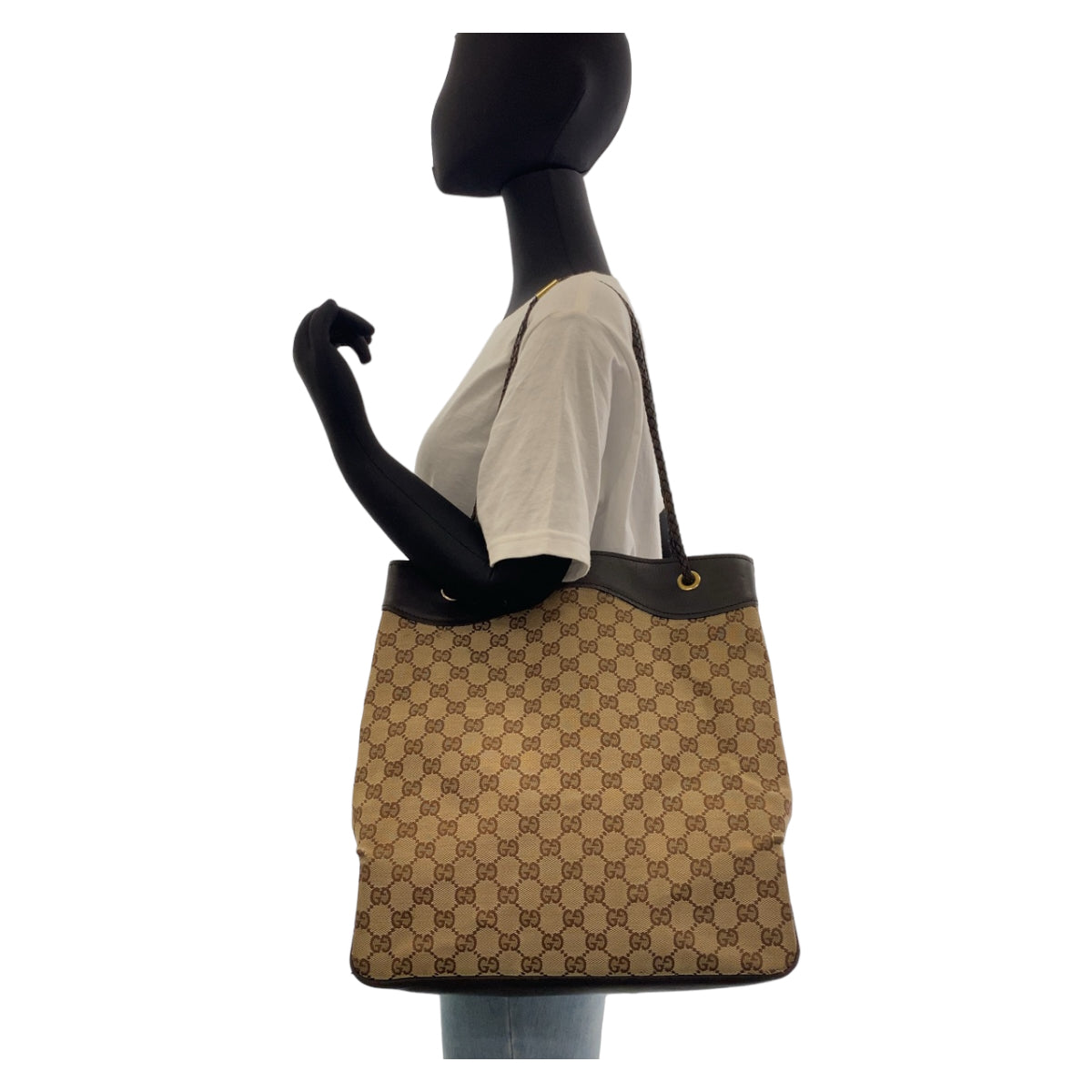 GUCCI グッチ ブラウン ベージュ ゴールド金具 GGキャンバス / レザー 109141 トートバッグ ショルダーバッグ レディース