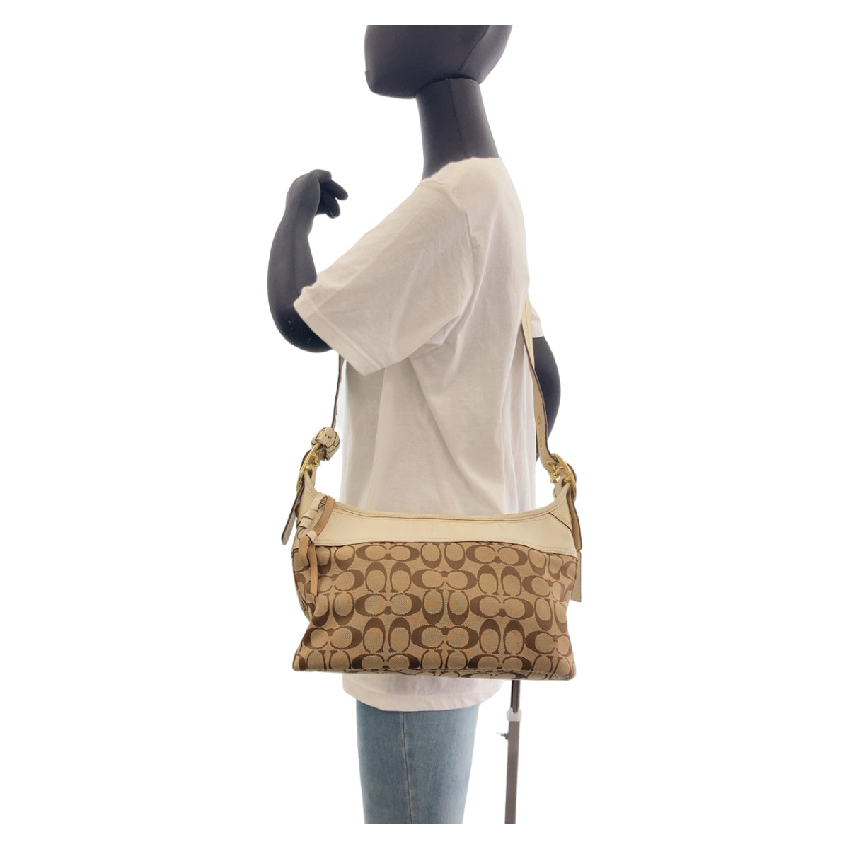 12161
COACH コーチ シグネチャー ベージュ ホワイト ゴールド金具 キャンバス / レザー ショルダーバッグ ポシェット 斜め掛け可能 レディース AB5