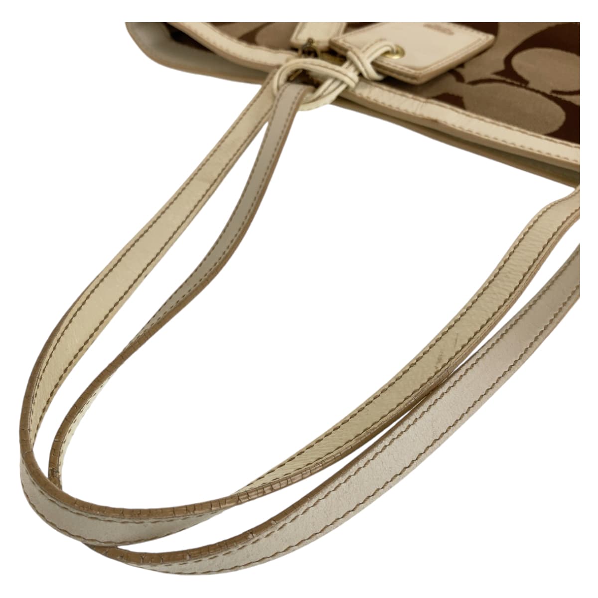 12154
COACH コーチ シグネチャー ブラウン ベージュ ホワイト ゴールド金具 キャンバス / レザー トートバッグ ショルダーバッグ レディース AB5