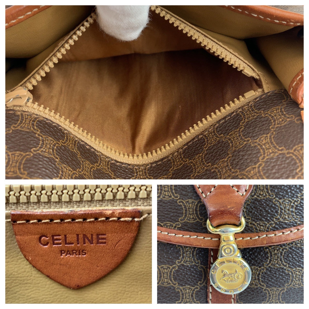12144
CELINE セリーヌ ヴィンテージ マカダム ブラウン ゴールド金具 PVC / レザー 斜め掛け ショルダーバッグ ポシェット レディース