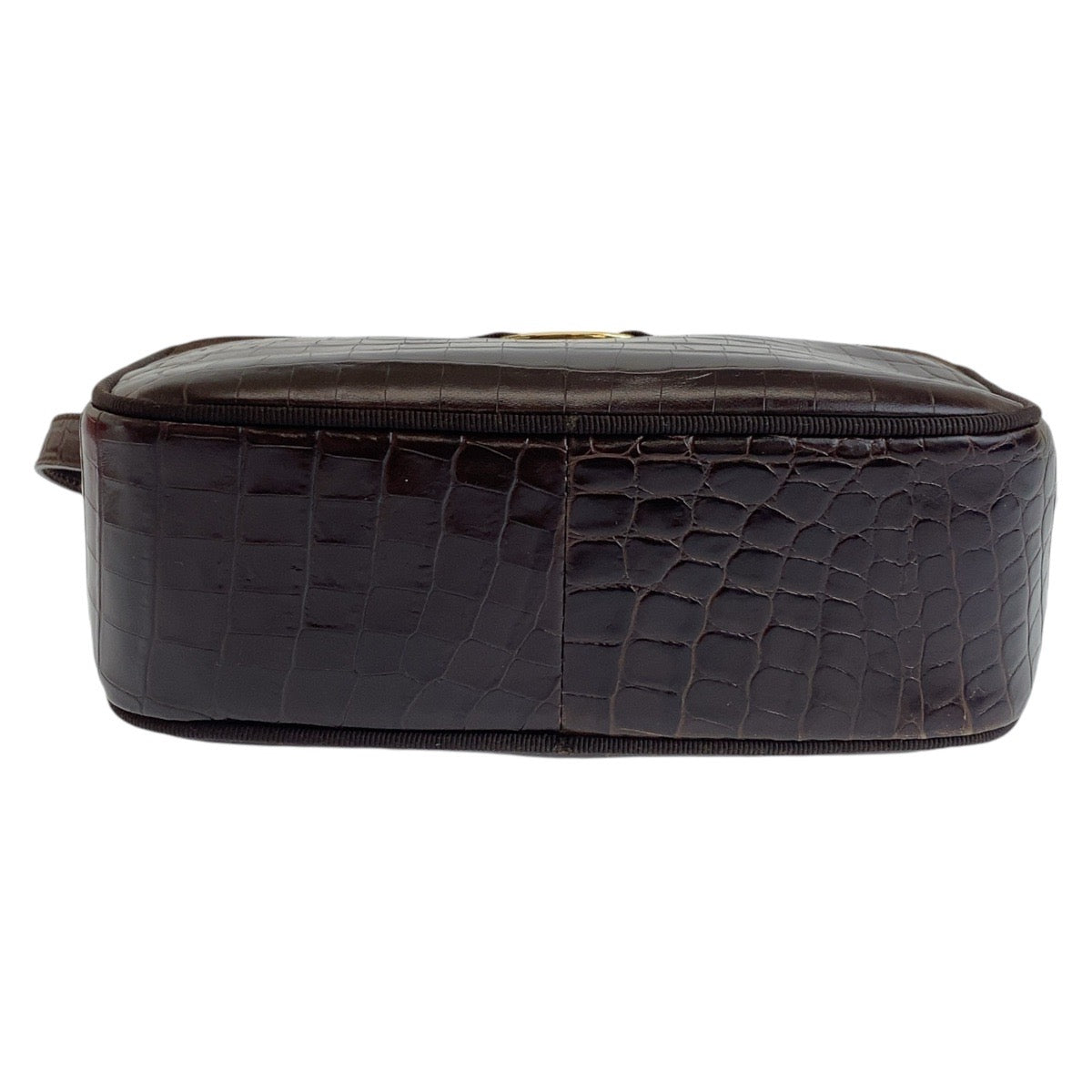 12115
Salvatore Ferragamo サルヴァトーレフェラガモ 型押し ブラウン ゴールド金具 レザー 斜め掛け ショルダーバッグ ポシェット レディース