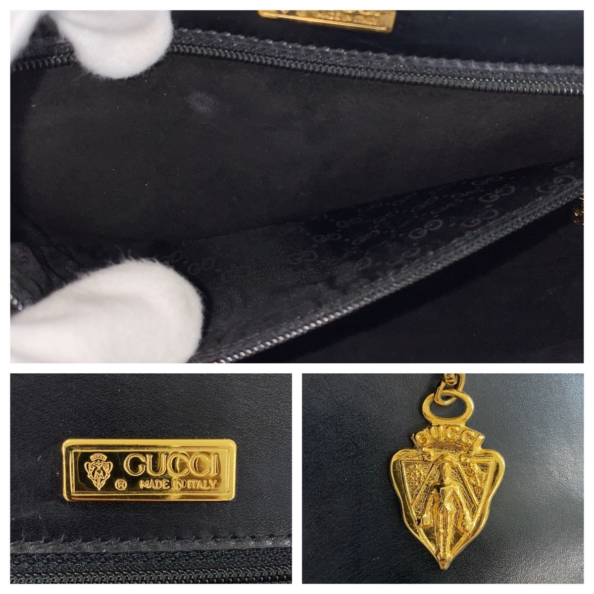12928
GUCCI グッチ ヴィンテージ オールドグッチ ブラック 黒 ゴールド金具 レザー ハンドバッグ レディース