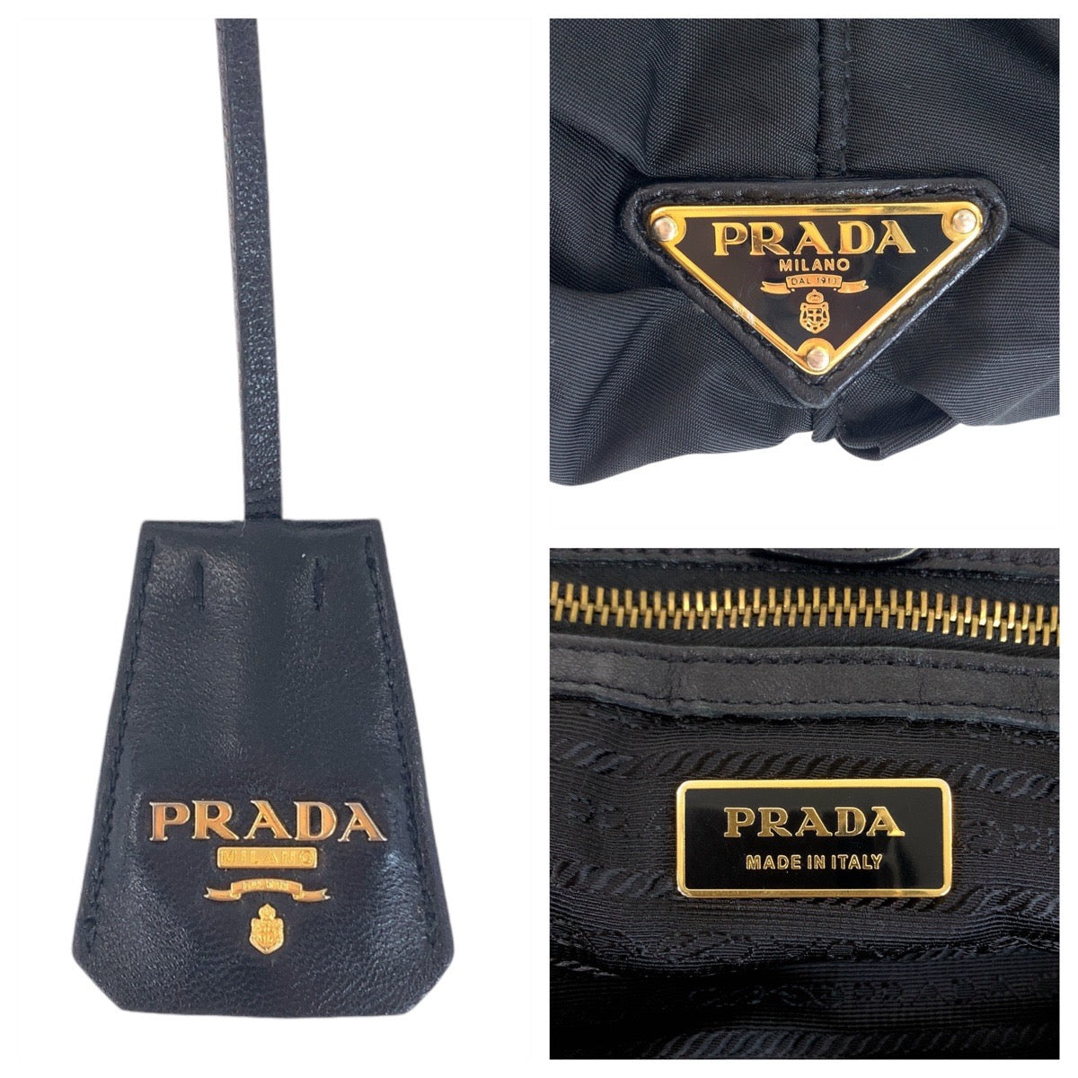11965
PRADA プラダ テスート ブラック 黒 ゴールド金具 ナイロン / レザー / プラスチック プラチェーン トートバッグ ショルダーバッグ レディース