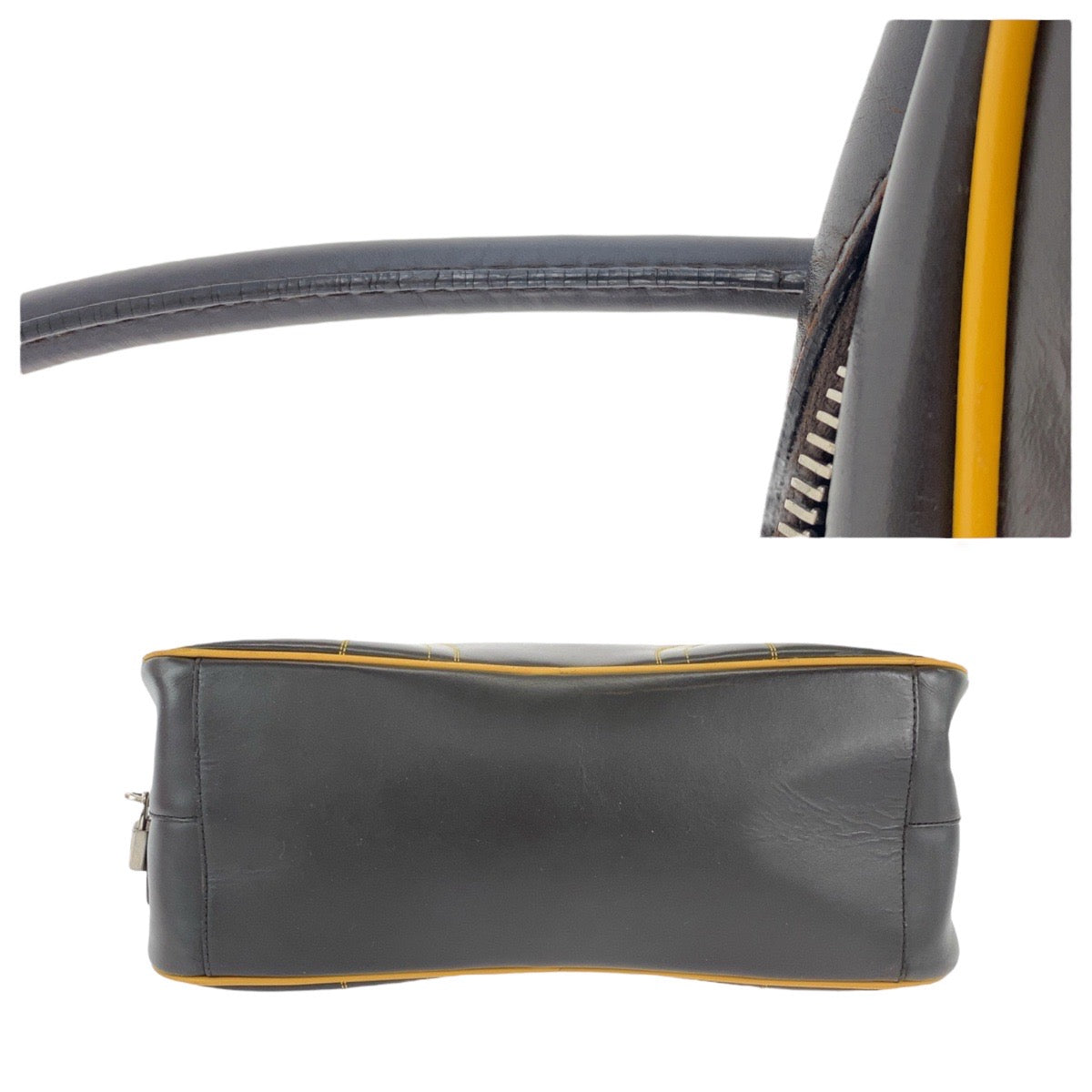 12943
PRADA プラダ ブラウン イエロー シルバー金具 レザー トートバッグ ミニボストンバッグ レディース