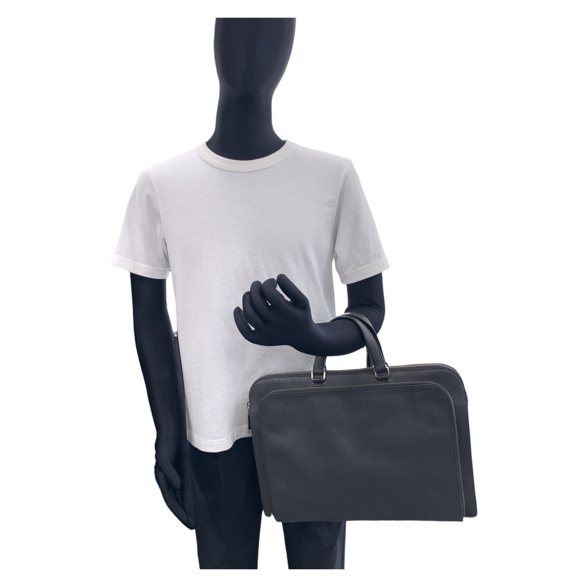 11940
PRADA プラダ サフィアーノ 三角ロゴプレート ダークグレー シルバー金具 レザー ビジネスバッグ ブリーフケース A4対応 メンズ