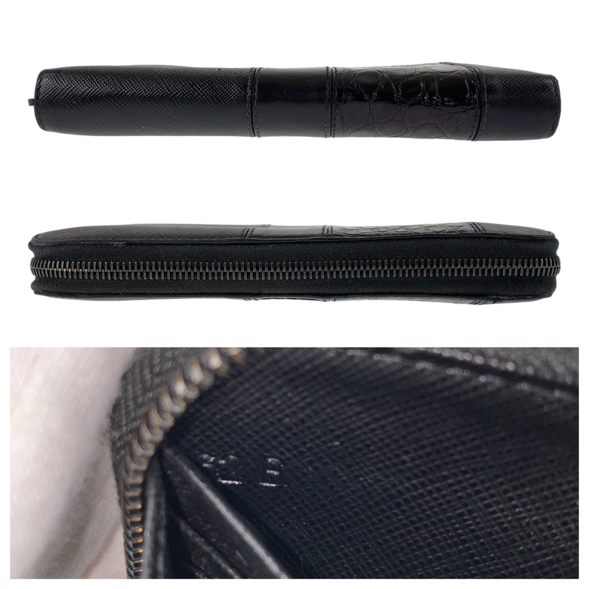 12956
PRADA プラダ サフィアーノ ブラック 黒 ガンメタ金具 レザー / クロコダイル 長財布 ロングウォレット メンズ
