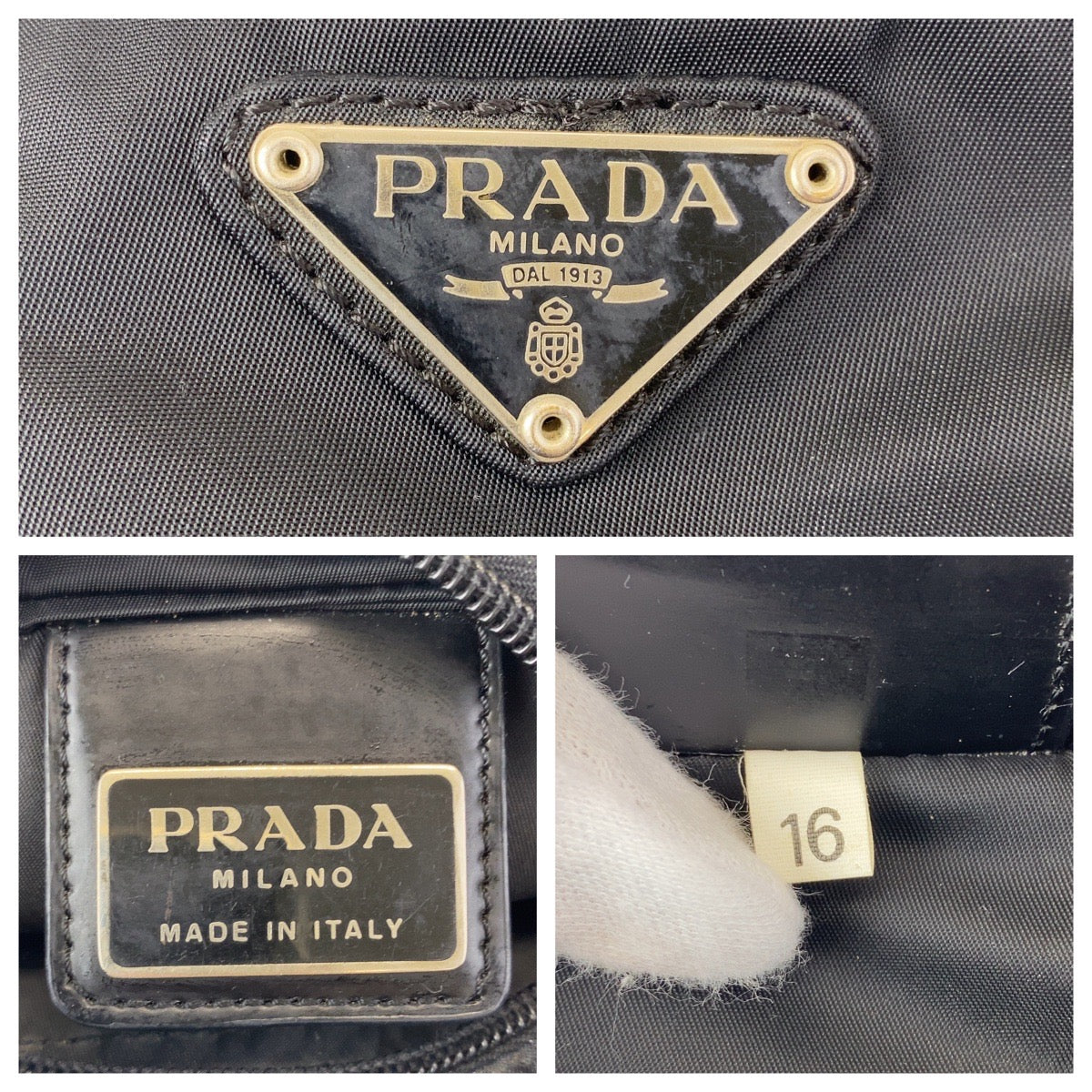 PRADA Prada Tessuto Triangle Logo Plate Black Silver Hardware Nylon Crossbody Shoulder Bag Pochette Women's