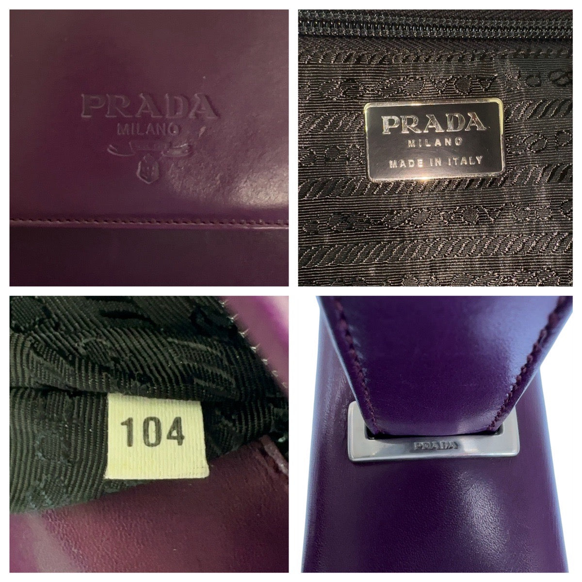 12971
PRADA プラダ ロゴ型押し パープル シルバー金具 レザー ハンドバッグ レディース