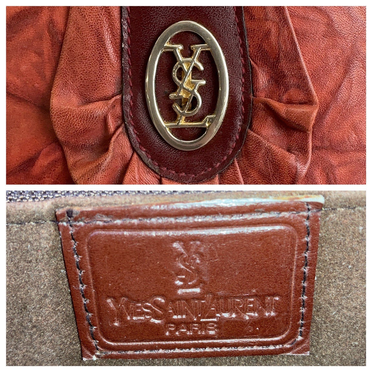 12989
YVES SAINT LAURENT イヴ サンローラン ヴィンテージ YSL レッド ゴールド金具 レザー 斜め掛け ショルダーバッグ ポシェット レディース