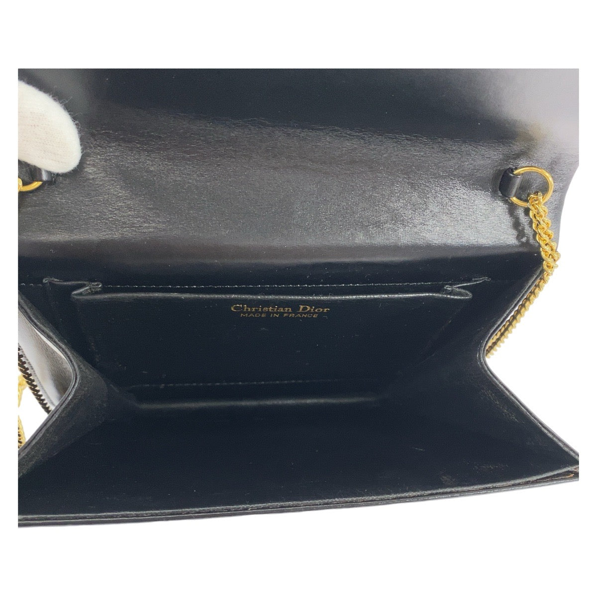 13022
Dior ディオール ヴィンテージ ブラック 黒 ゴールド金具 レザー チェーンショルダーバッグ クラッチバッグ レディース