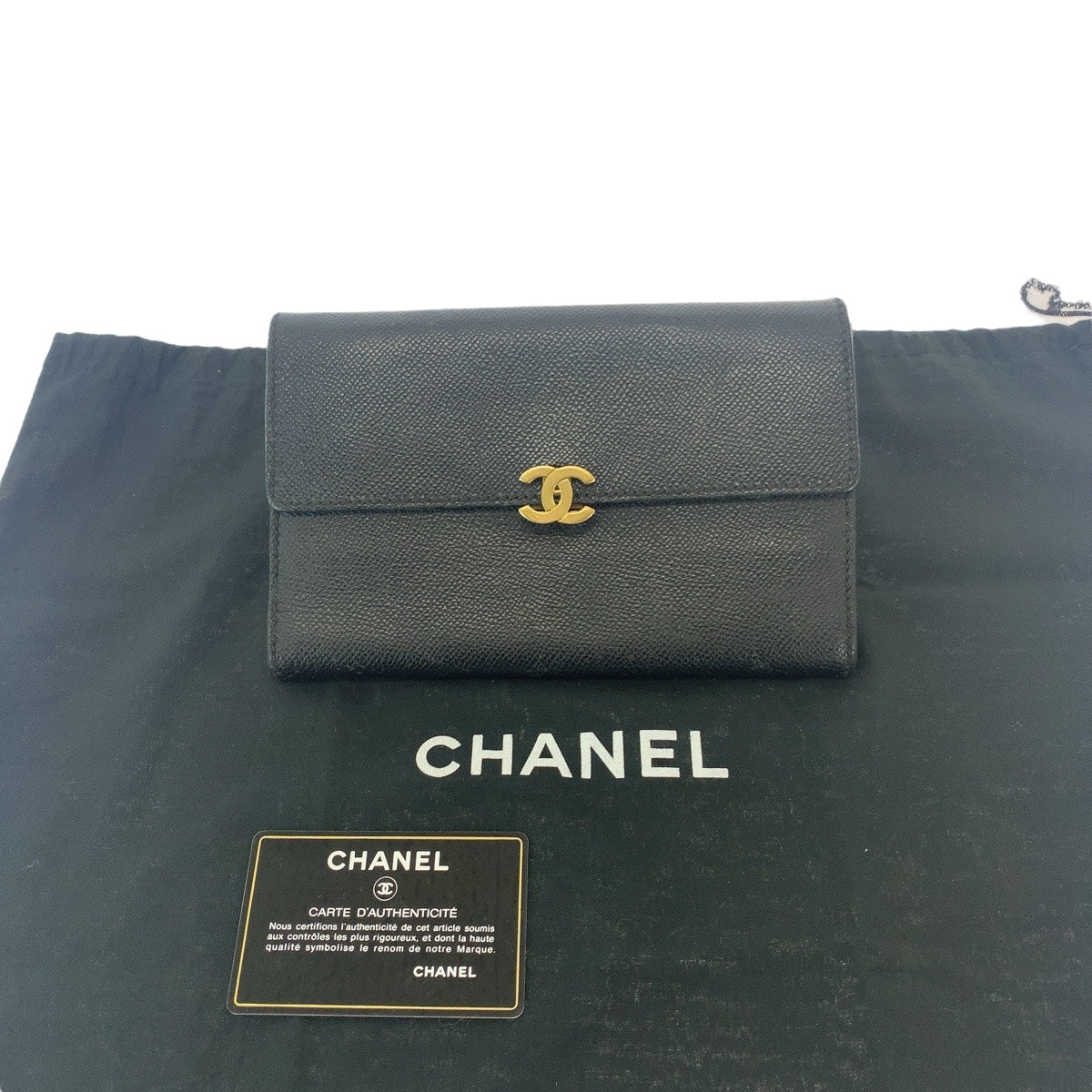 13040
CHANEL シャネル ヴィンテージ ココマーク ブラック 黒 ゴールド金具 キャビアスキン 折財布 長財布 オーガナイザー レディース