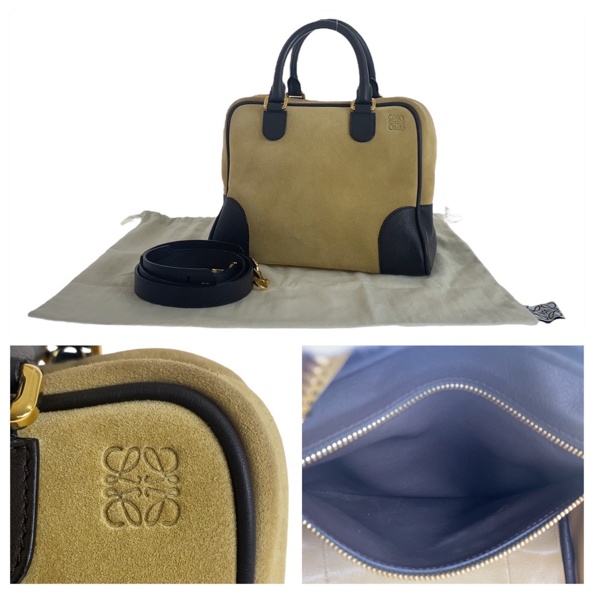 11868
LOEWE ロエベ アナグラム アマソナ25 ベージュ ブラウン ゴールド金具 スウェード / レザー ハンドバッグ ショルダーバッグ 2way レディース ABP56