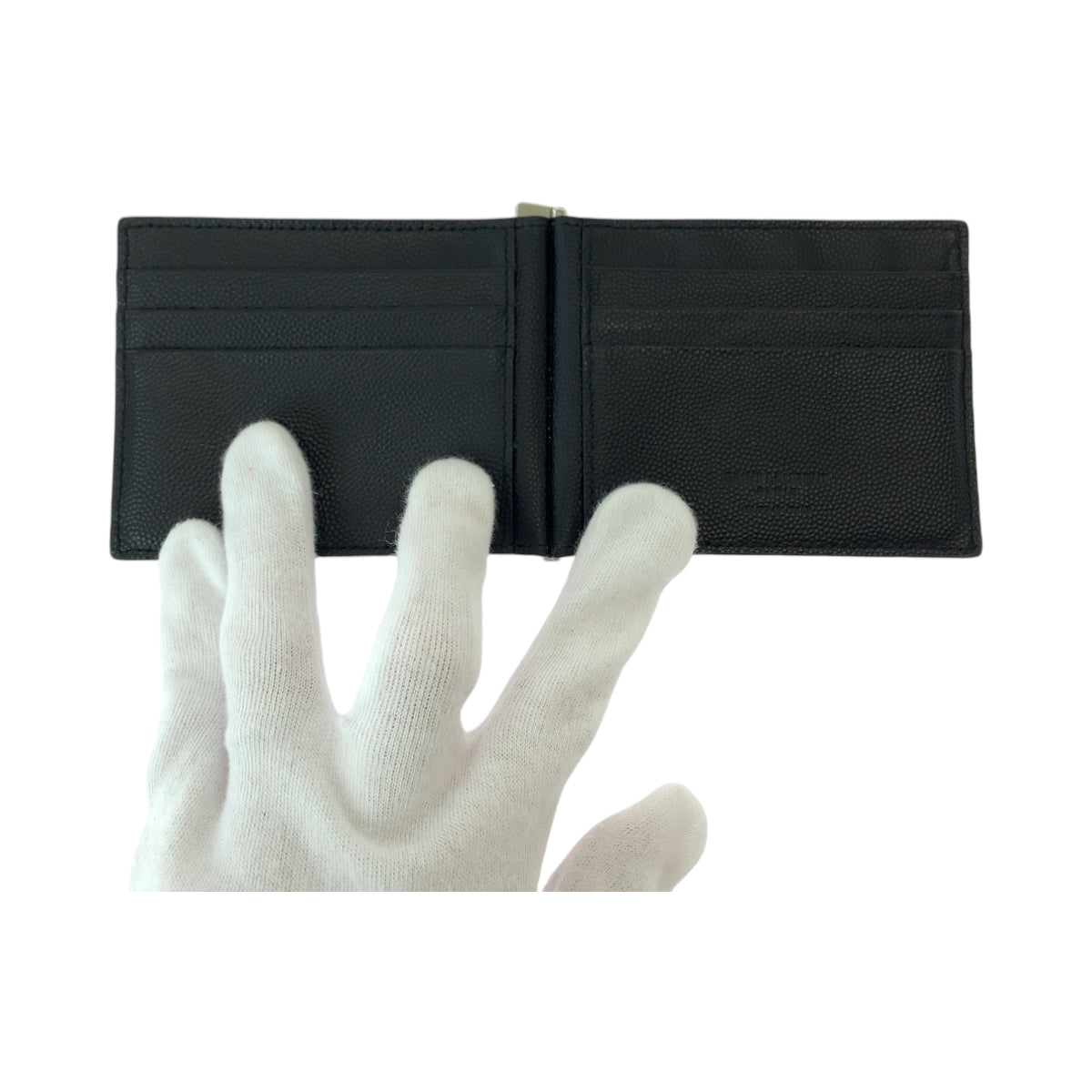 13055
SAINT LAURENT PARIS サンローランパリ ブラック 黒 シルバー金具 レザー カードケース マネークリップ メンズ ABP39