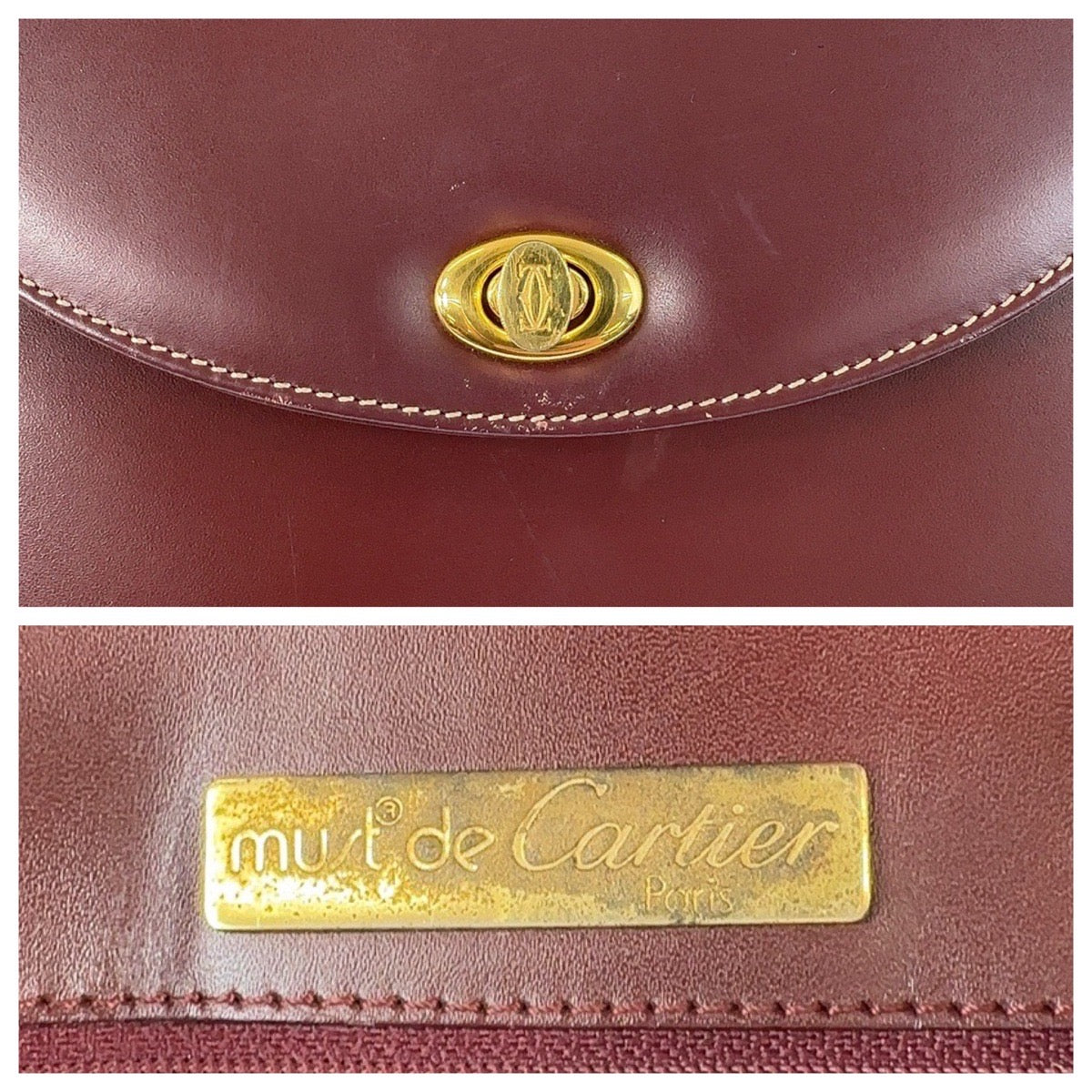 13068
CARTIER カルティエ マストライン ワインレッド ボルドー ゴールド金具 レザー 斜め掛け ショルダーバッグ ポシェット レディース