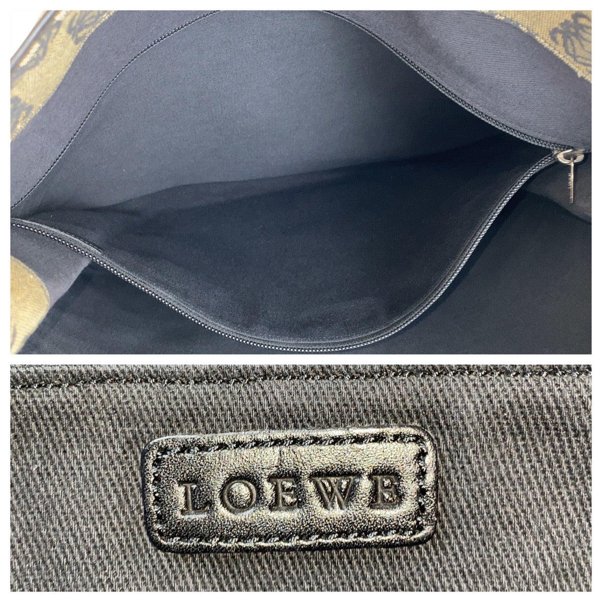13119
LOEWE ロエベ ヴィンテージ アナグラム ベージュ ブラック シルバー金具 キャンバス / レザー トートバッグ ショルダーバッグ レディース