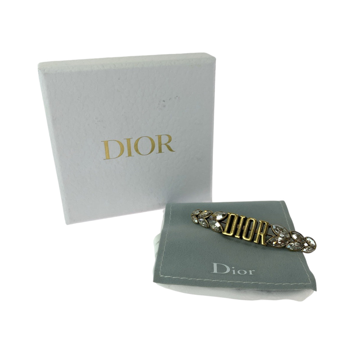 Dior ディオール ラインストーン ロゴ ゴールド メタル ブローチ レディース