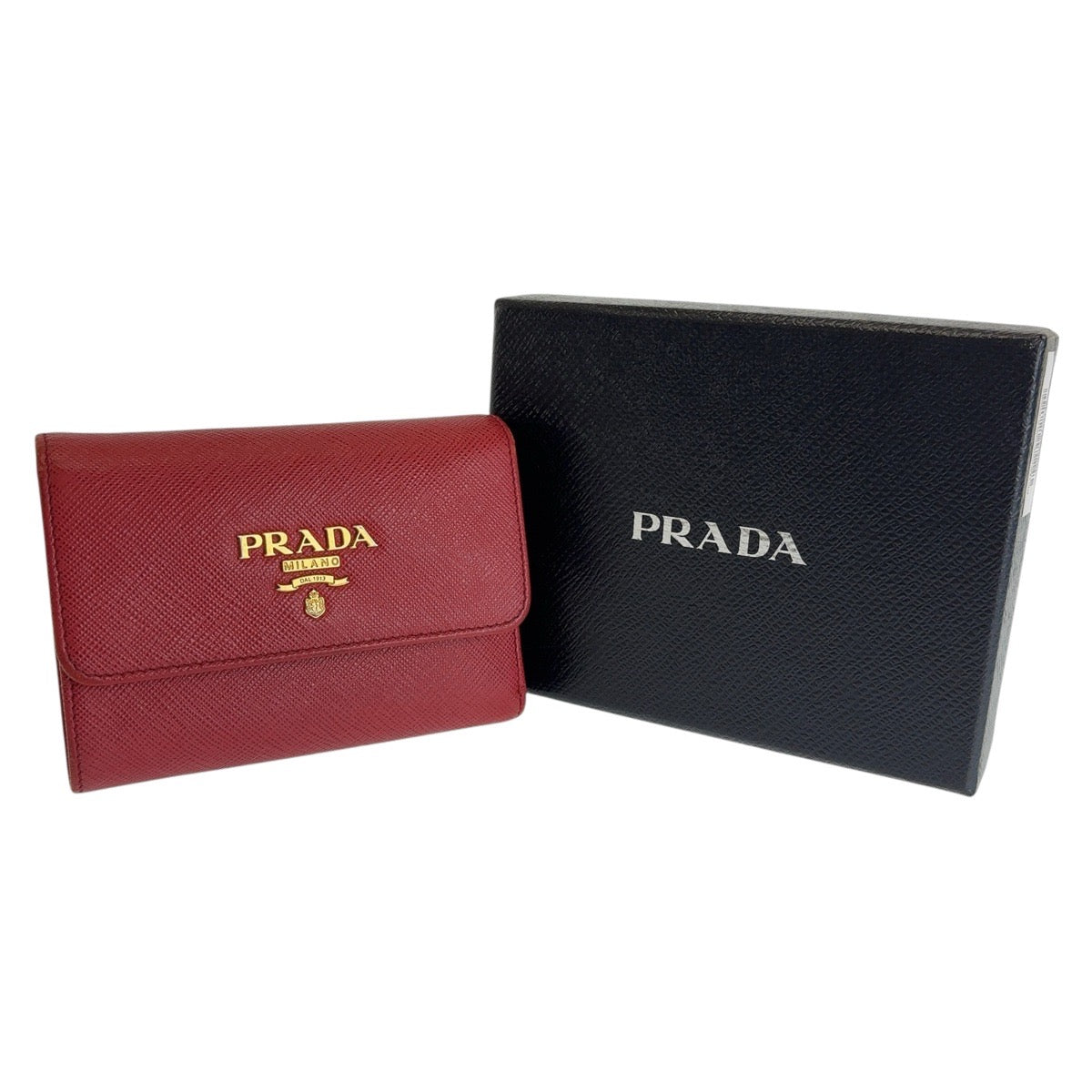 PRADA Prada Saffiano Red Gold Hardware Leather Folding Wallet Compact Wallet for Women