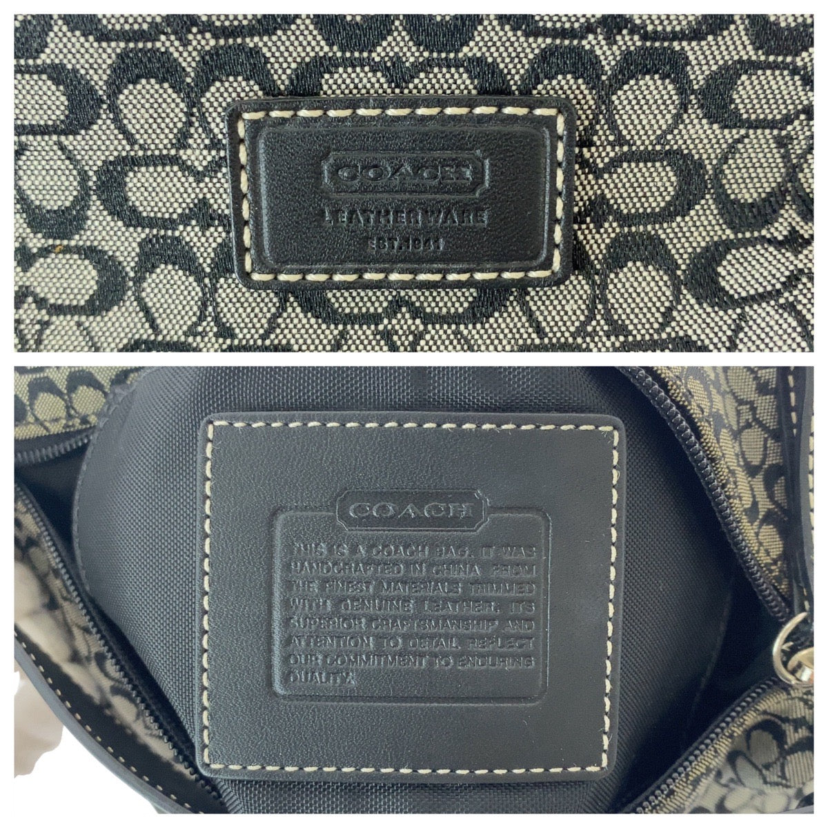COACH コーチ ミニシグネチャー ブラック 黒 グレー シルバー金具 キャンバス / レザー ハンドバッグ アクセサリーポーチ レディース