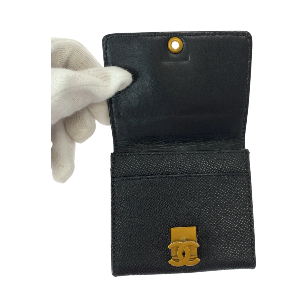 CHANEL シャネル ココマーク ブラック ゴールド金具 キャビアスキン コインケース コンパクトウォレット レディース