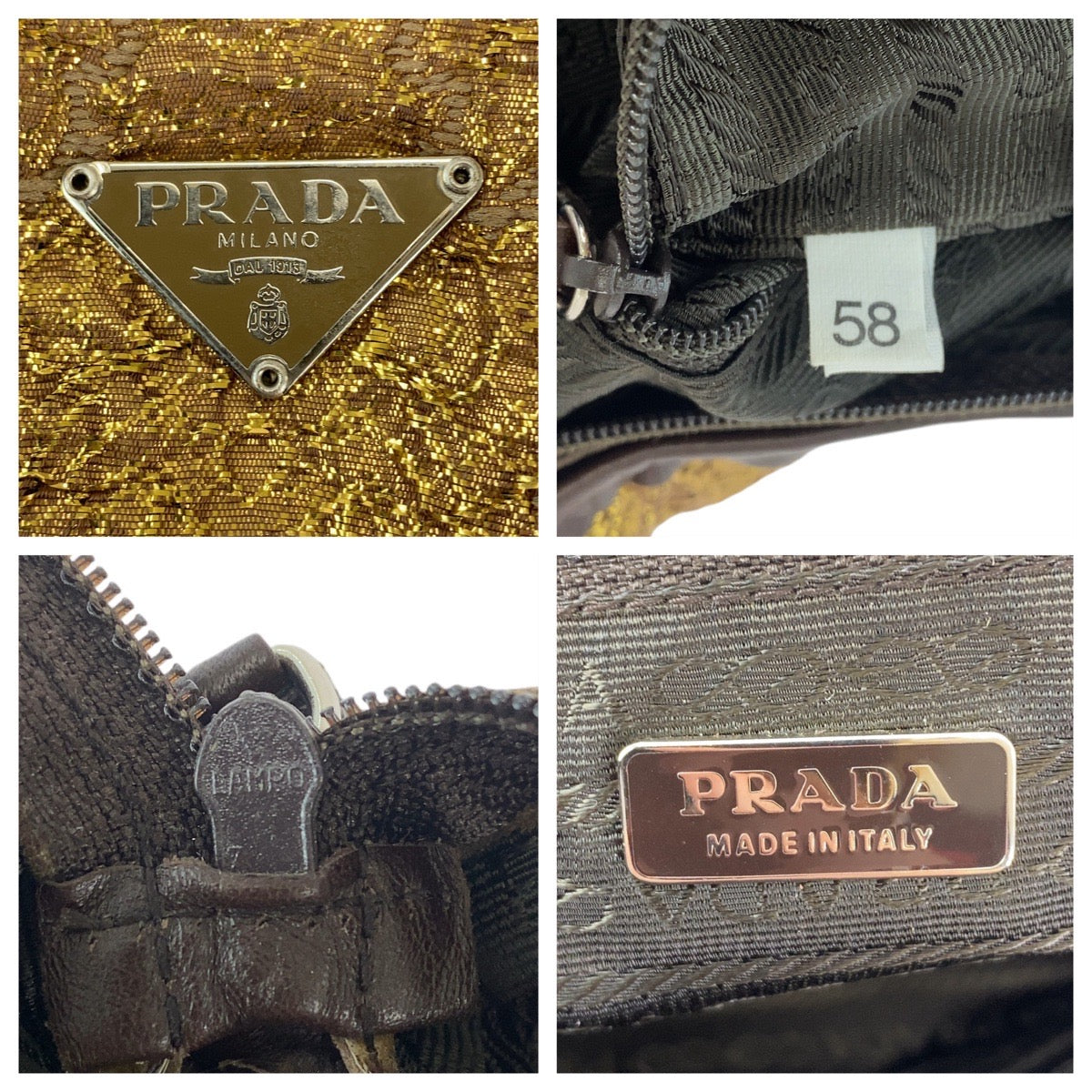 12809
PRADA プラダ 三角ロゴプレート ゴールド ブラウン シルバー金具 キャンバス / レザー ハンドバッグ レディース