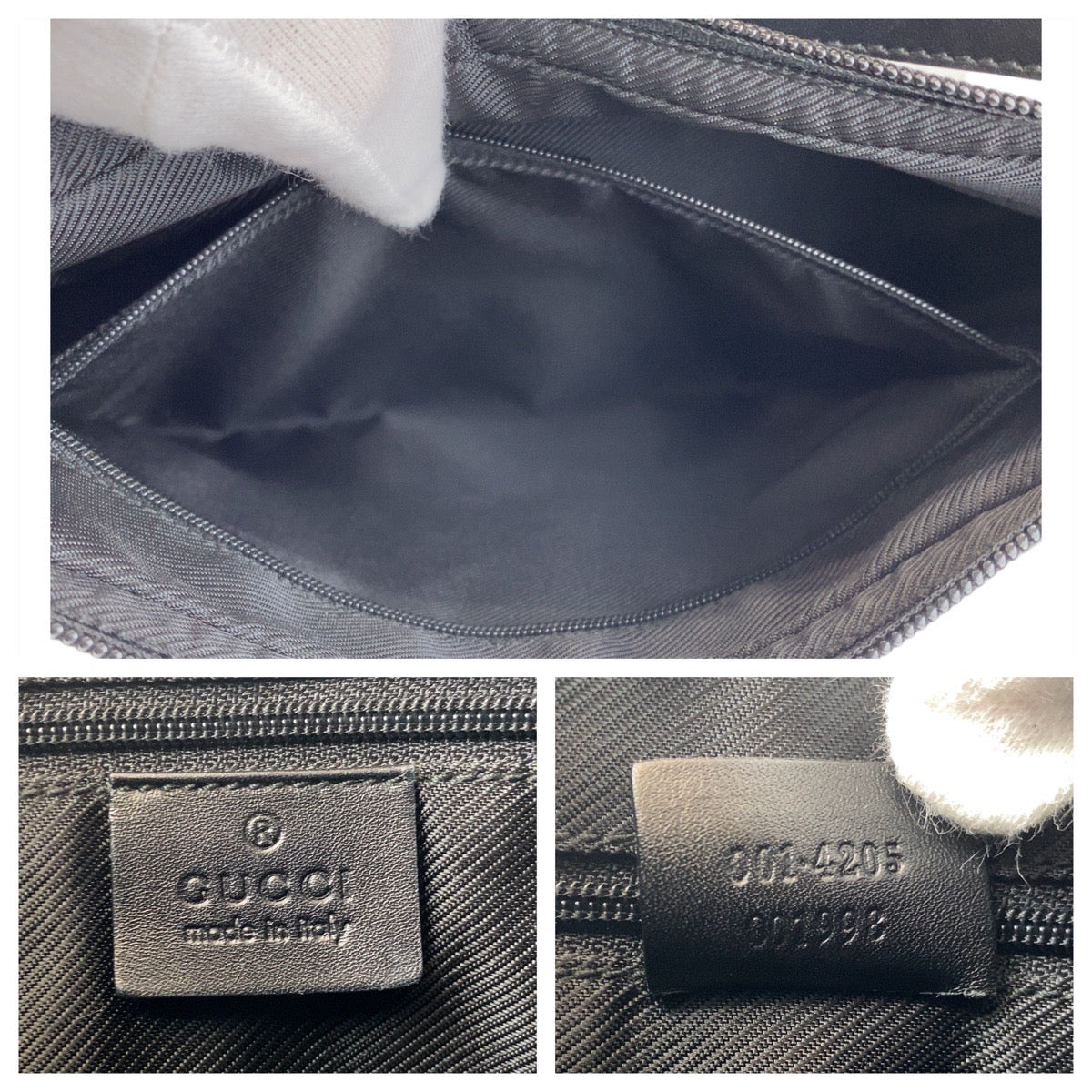 13191
GUCCI グッチ ブラック 黒 ゴールド金具 GGキャンバス / レザー 1.4205 ホーボー ショルダーバッグ レディース