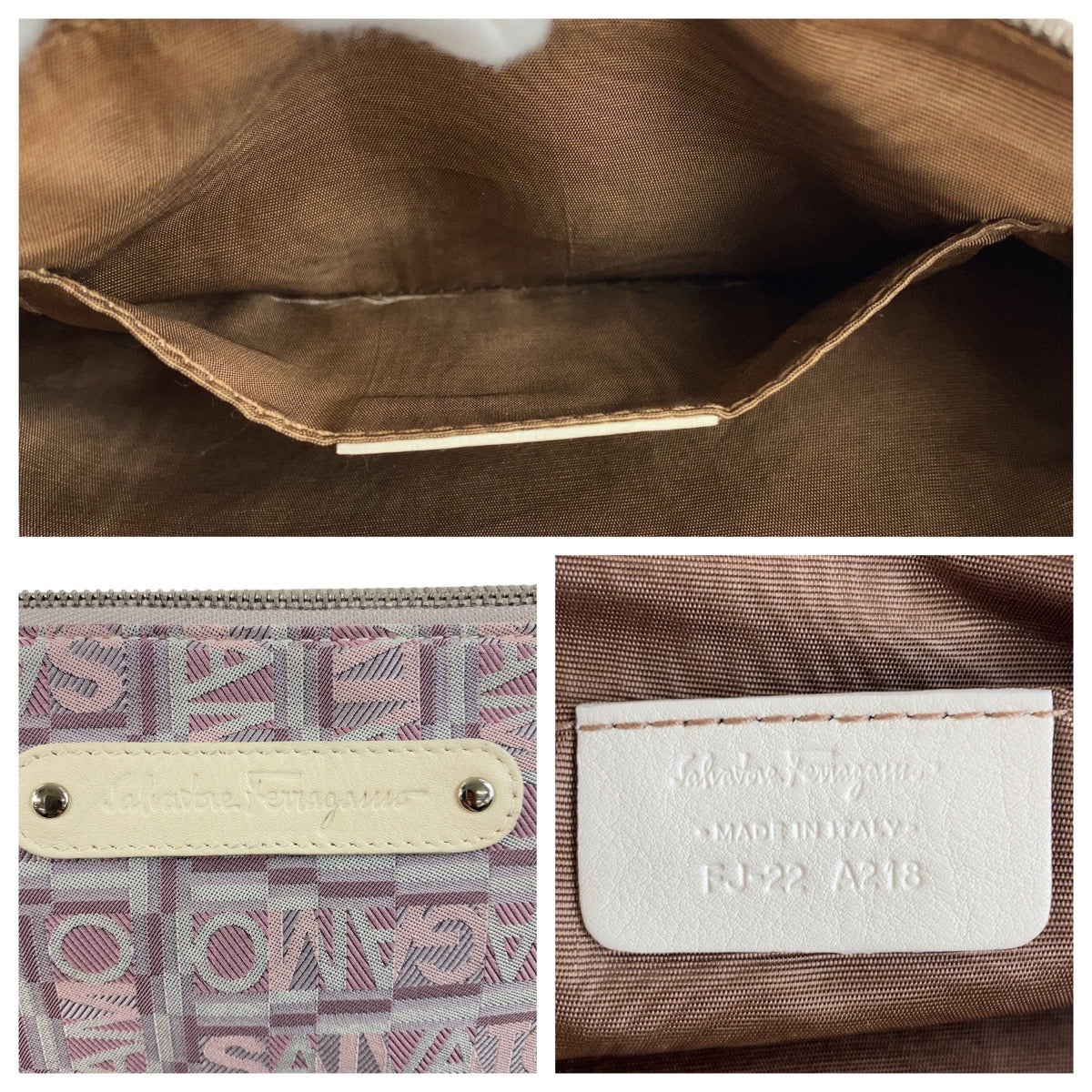 13237
Salvatore Ferragamo サルヴァトーレフェラガモ パープル ピンク ホワイト シルバー金具 キャンバス / レザー 斜め掛け ショルダーバッグ ポシェット レディース