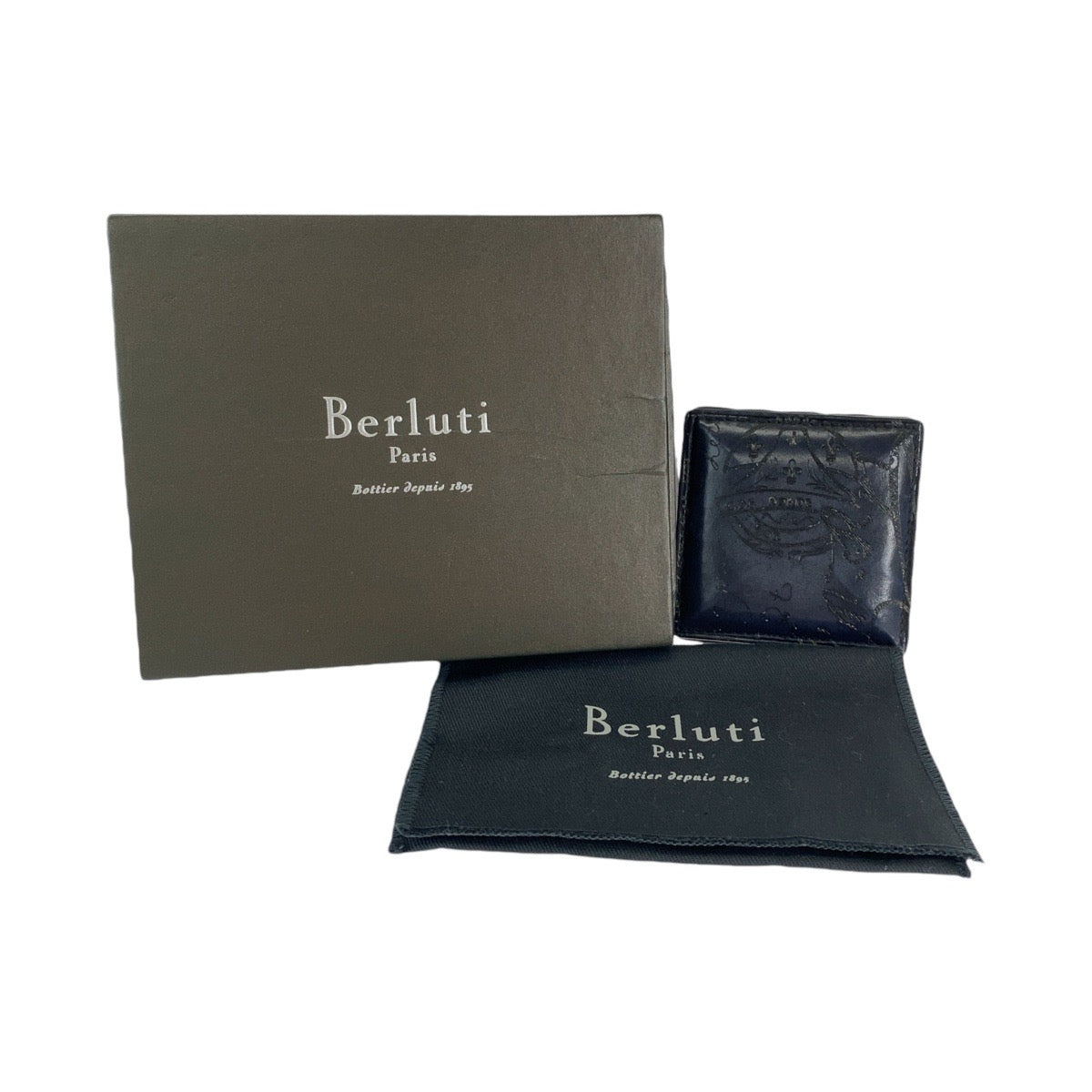 13243
Berluti ベルルッティ カリグラフィー スクリット カヤ ネイビー シルバー金具 レザー コインケース 小銭入れ メンズ