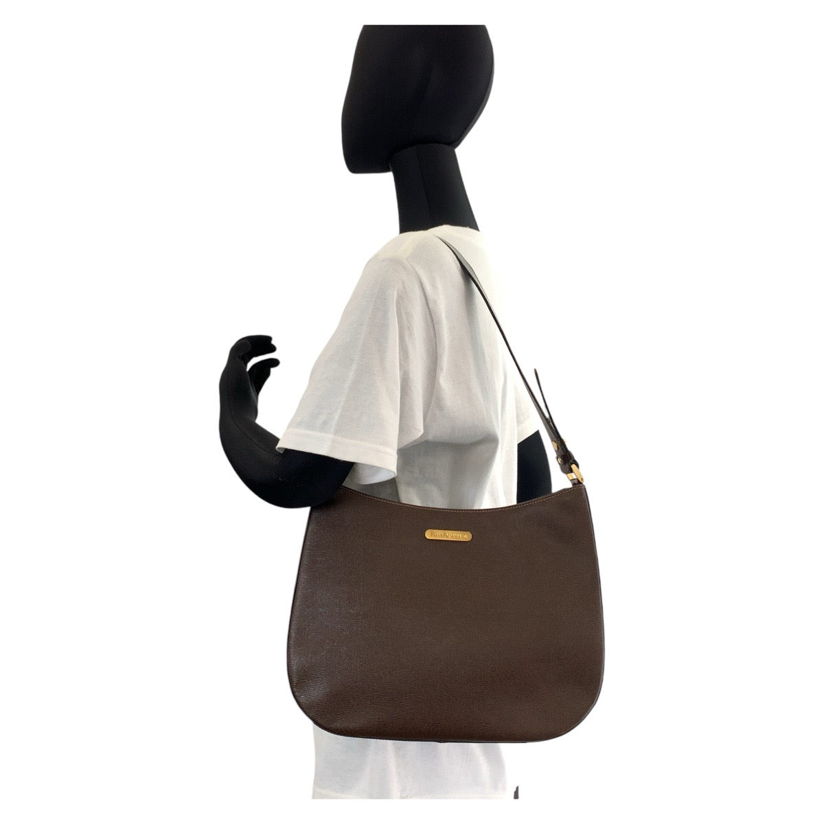 13249
BURBERRY バーバリー 中チェック柄 ブラウン ゴールド金具 レザー ホーボー ショルダーバッグ レディース