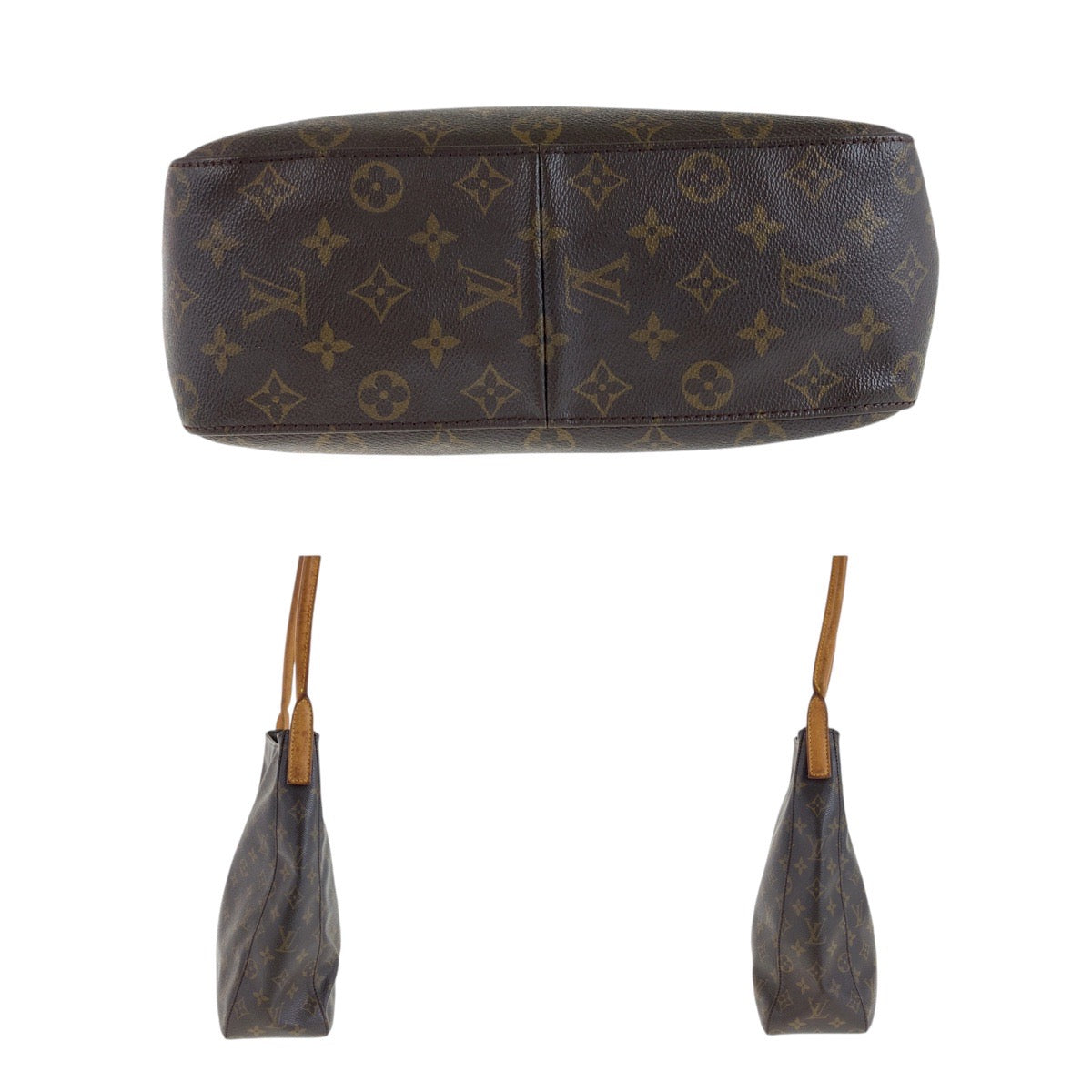12788
LOUIS VUITTON ルイヴィトン モノグラム ルーピング GM ブラウン ベージュ ゴールド金具 PVC / レザー M51145 ショルダーバッグ レディース